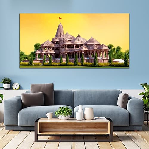 Shree Ram tample Green & Yellow Wall Art (WP_0269F)