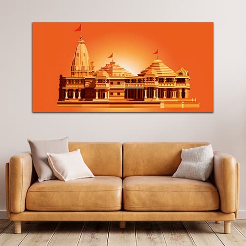 Shree Ram tample off White & Yellow Wall Art Painting. (WP_0270F)