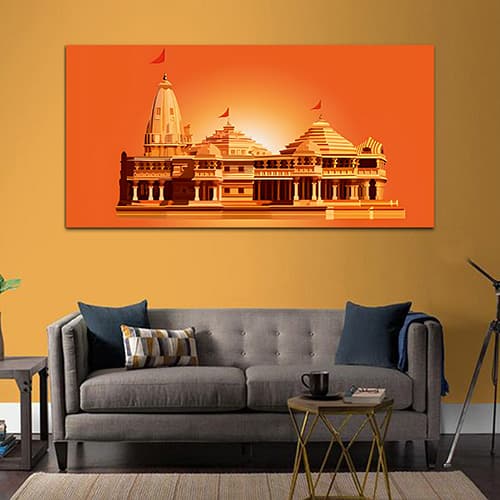 Shree Ram tample off White & Yellow Wall Art Painting. (WP_0270F)