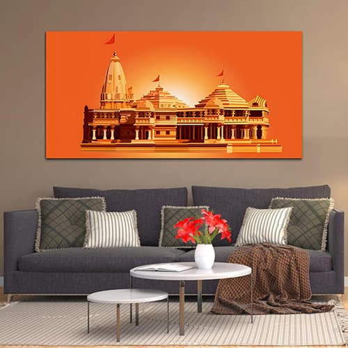 Shree Ram tample off White & Yellow Wall Art Painting. (WP_0270F)