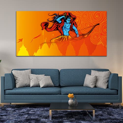 Shree Ram with Tample Canvas Wall Art Painting (WP_0272F)