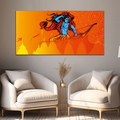 Shree Ram with Tample Canvas Wall Art Painting (WP_0272F)