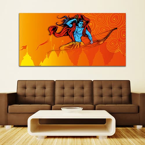 Shree Ram with Tample Canvas Wall Art Painting (WP_0272F)