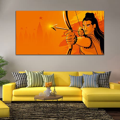 Shree Ram with Tample Canvas Wall Painting (WP_0273F)