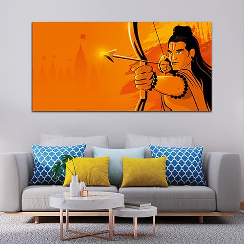 Shree Ram with Tample Canvas Wall Painting (WP_0273F)