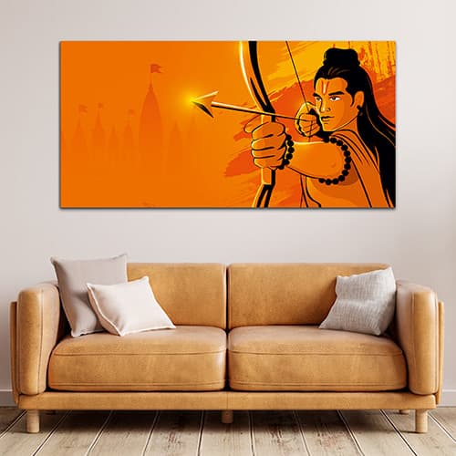 Shree Ram with Tample Canvas Wall Painting (WP_0273F)