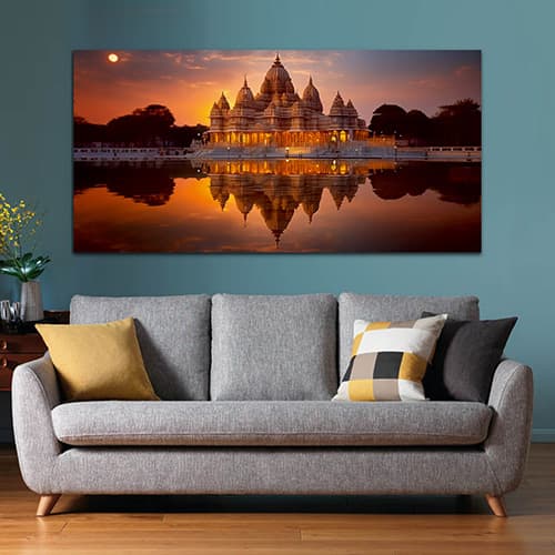 Shree Ram Tample evening time Canvas wall Art painting (WP_0274F)