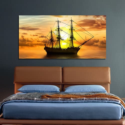 Sailing ship in a beautiful golden sunset Canvas Art Wall Painting (WP_0203N)