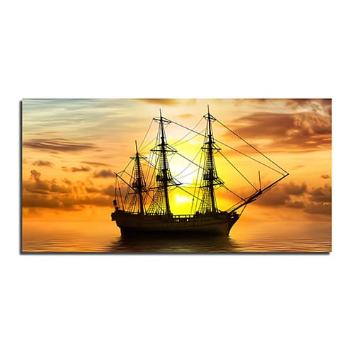 Sailing ship in a beautiful golden sunset Canvas Art Wall Painting (WP_0203N)