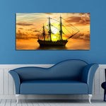 Sailing ship in a beautiful golden sunset Canvas Art Wall Painting (WP_0203N)