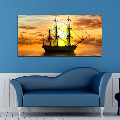 Sailing ship in a beautiful golden sunset Canvas Art Wall Painting (WP_0203N)
