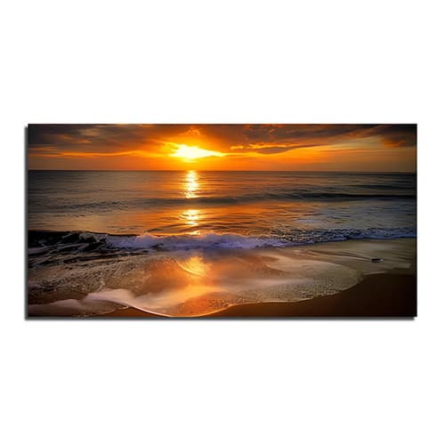 Beautiful beach sunset with bright red sky reflecting on the water Canvas Wall Painting (WP_0204N)