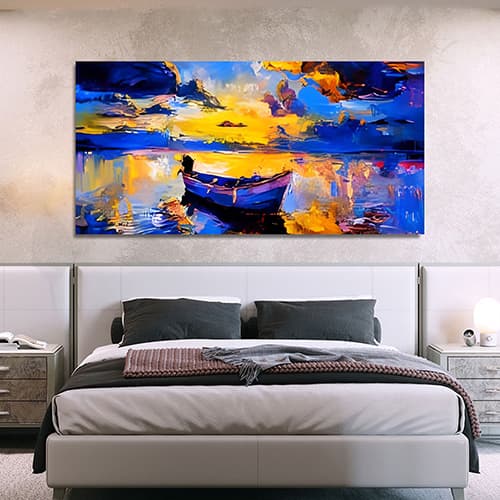 Sky Sunset and Boat on the Water Canvas Art Wall Painting (WP_0208N)