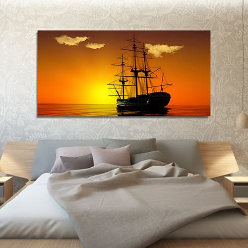 Sailing ship in a beautiful golden sunset Canvas wall painting (WP_0211N)