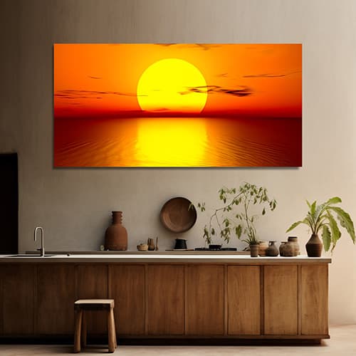 Beautiful Sunset with Red Sky and Lake Canvas Wall Painting (WP_0212N)
