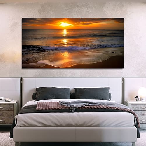 Beautiful Sunset With Beautiful Beach Canvas Wall Painting (WP_0213N)
