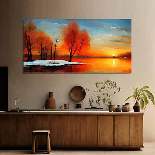 Beautiful Tree with Sunset Canvas Wall Painting (WP_0214N)