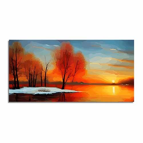 Beautiful Tree with Sunset Canvas Wall Painting (WP_0214N)