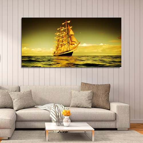 Beautiful Sky with Boat under Lake Canvas Wall Painting (WP_02016N)
