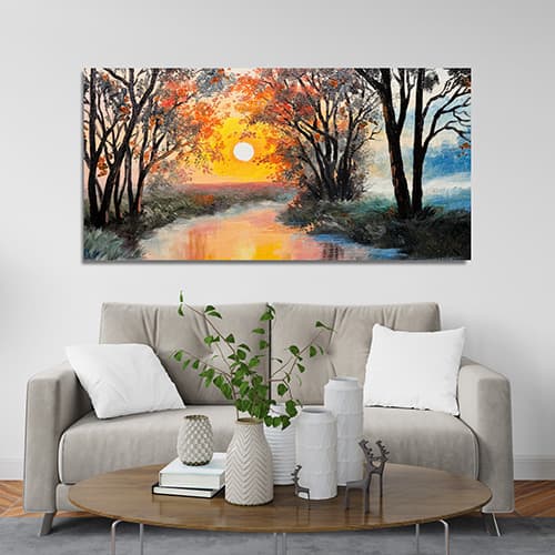 Sunset Sailing Ship Premium Canvas Wall Painting With Frame for Living Room (WP_0217N)