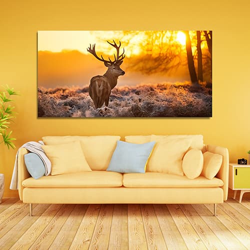 Stag Forest Sunset Sunrise Deer Canvas Wall painting (WP_0220N)