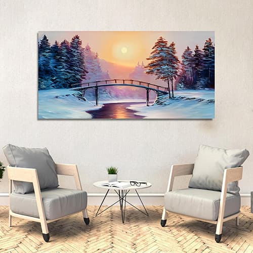 Snow Trees wirth Winter and Beautiful; Sunrise Canvas Wall Painting (WP_0223N)