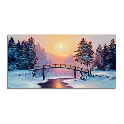 Snow Trees wirth Winter and Beautiful; Sunrise Canvas Wall Painting (WP_0223N)