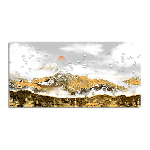 Golden Forest and Mountains Canvas Wall Painting (WP_0226F)