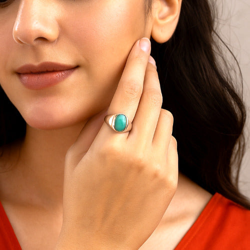 Turquoise Firoza Sterling Silver Ring | Lab certified Adjustable Ring