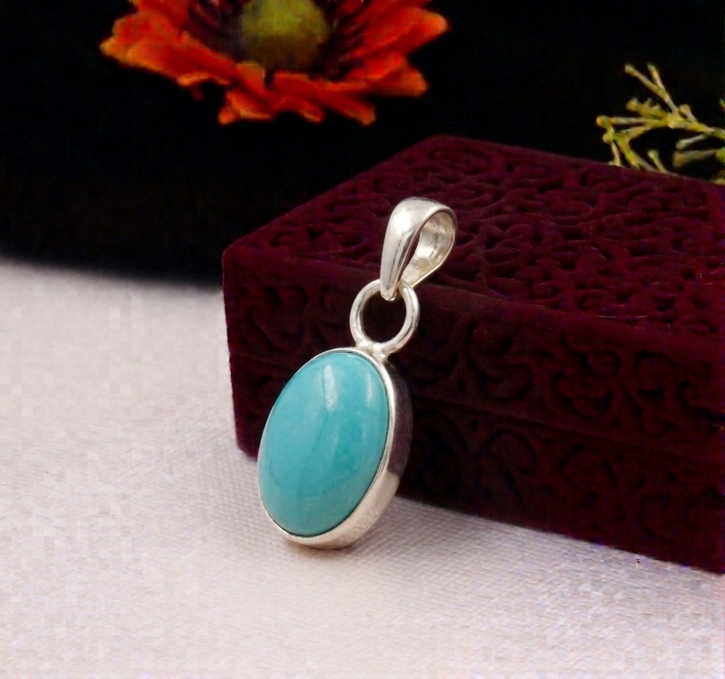 Firoza - Turquoise Pendant Silver With Golden Chain