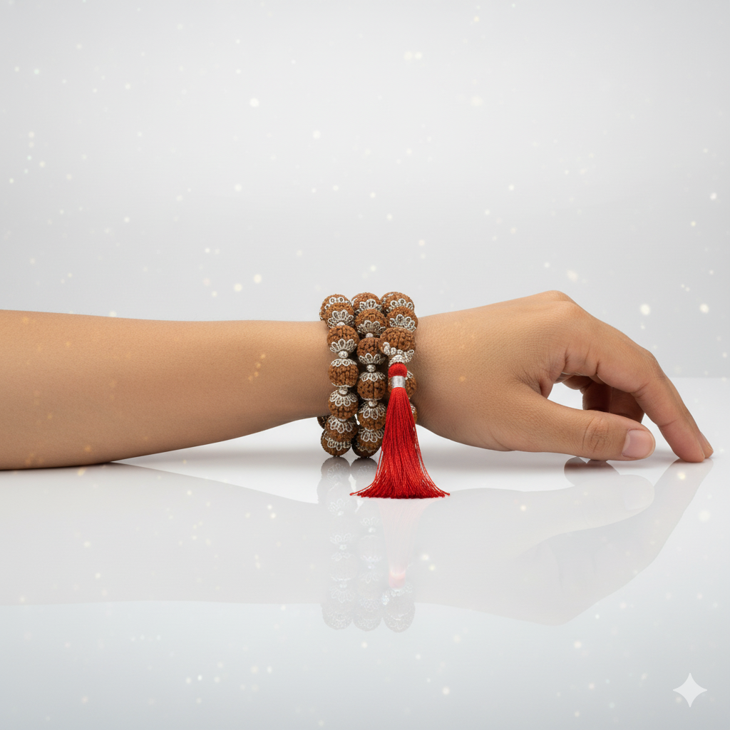 White Metal covering Rudraksha Mala
