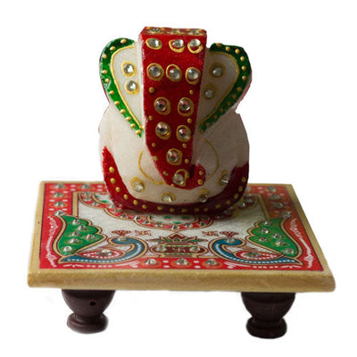 White Marble Ganesh Chowki